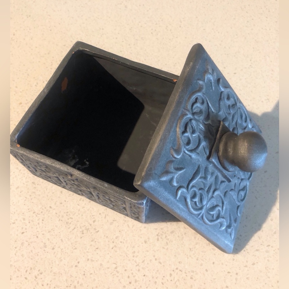 Square Pewter Metal Storage Box with Lid